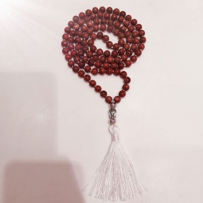 Gold Sandstone 8mm Knotted Mala with Buddha Guru