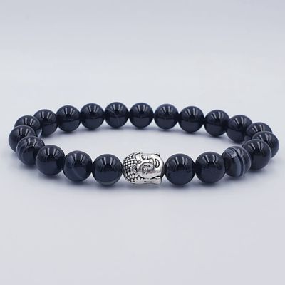 Black Banded Agate 8mm with Buddha Charm