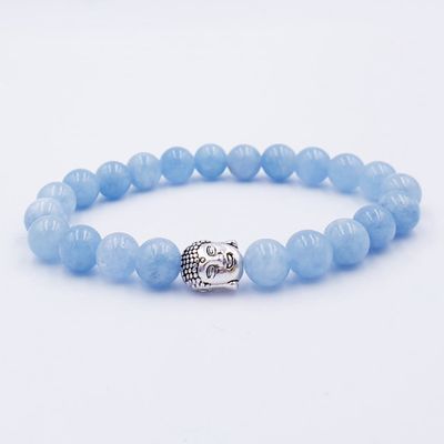 Blue Angelite 8mm with Buddha Charm