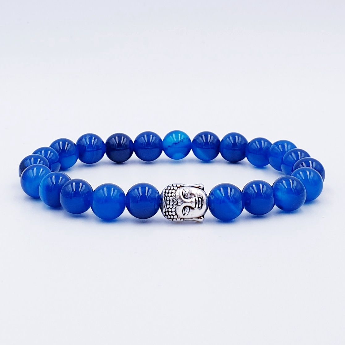 Deep Blue Agate 8mm with Buddha Charm