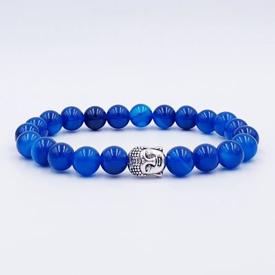 Deep Blue Agate 8mm with Buddha Charm