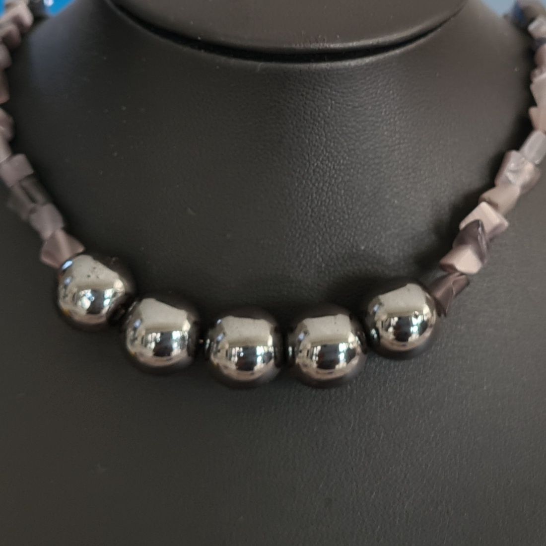 Grey Agate Chip with Hematite Gemstone Necklace + Extender
