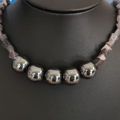 Grey Agate Chip with Hematite Gemstone Necklace + Extender
