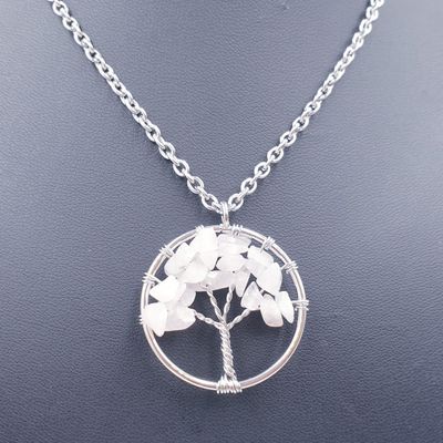 Rose Quartz Tree of Life Chip Pendant on Stainless Steel Necklace 50cm