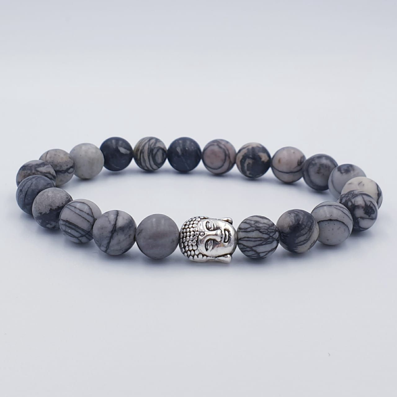 Black Webbed Picasso Jasper 8mm with Buddha Charm
