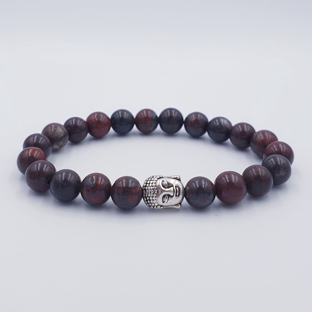Dark Red Brecciated Jasper 8mm with Buddha Charm