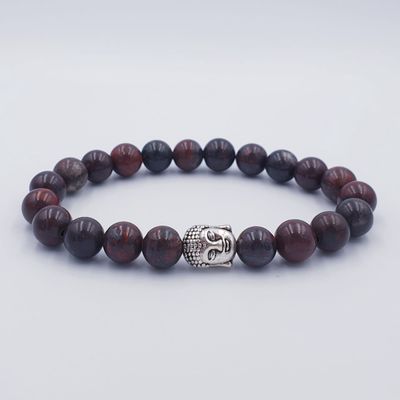 Dark Red Brecciated Jasper 8mm with Buddha Charm