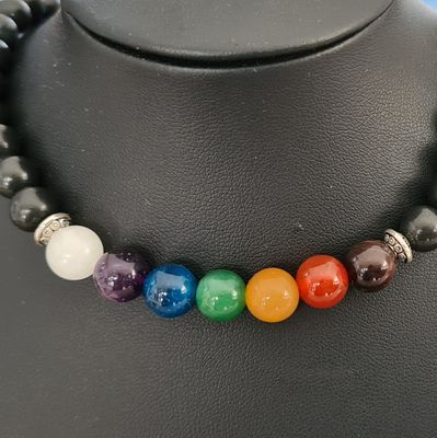 Black Agate Chakra Gemstone Necklace + Extender