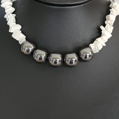 Howlite Chip with Hematite Gemstone Necklace + Extender