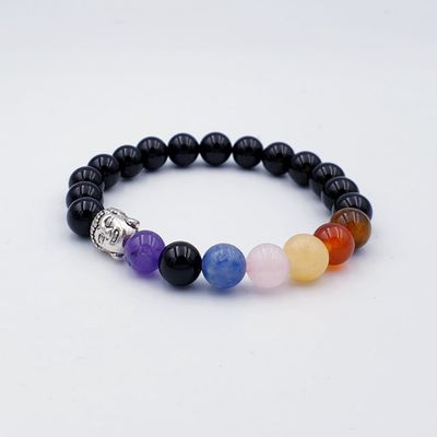 Obsidian Chakra 8mm with Spacer and Buddha CC