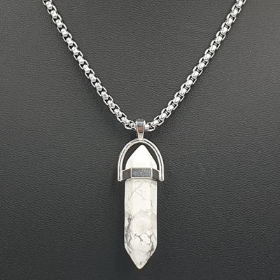 Howlite Prism Pendant on Stainless Steel Block Necklace 60cm