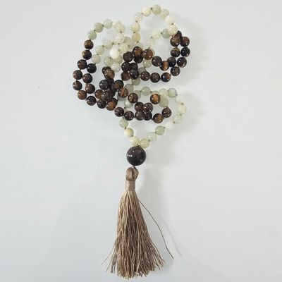 Light Green Serpentine and Tigers Eye 8mm Knotted Mala