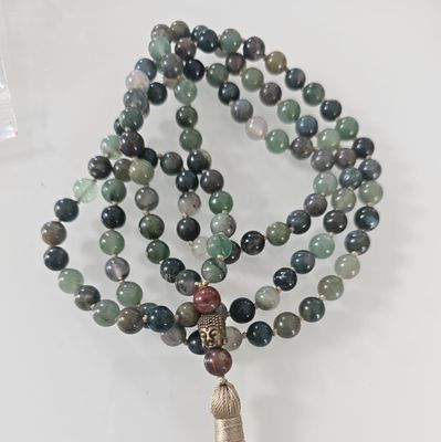 Mixed Green Gemstone 8mm Knotted Mala