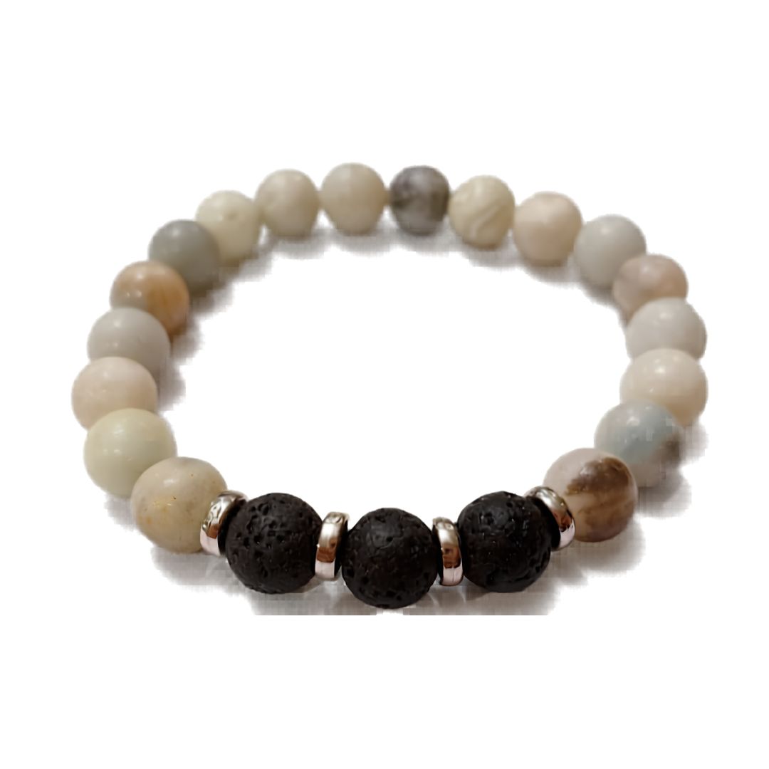 Amazonite &amp; Black Lava Stone 8mm