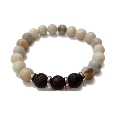 Amazonite &amp; Black Lava Stone 8mm