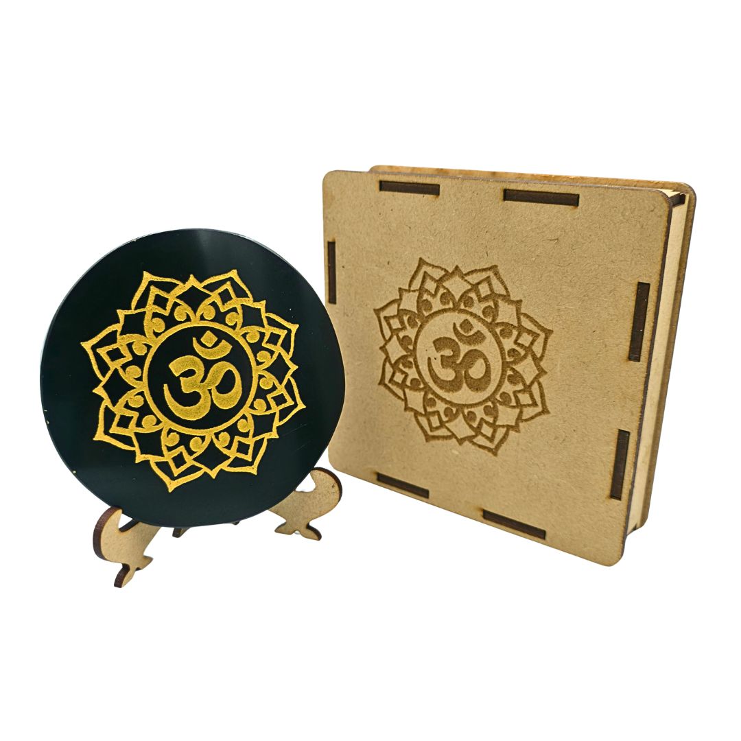 Tourmaline Boxed Round Plate Aum Symbol (Gold)