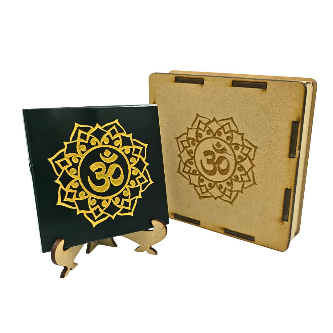 Tourmaline Boxed Square Plate Aum Symbol (Gold)