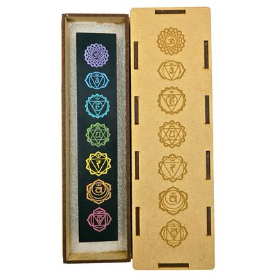 Tourmaline Boxed Rectangle Plate 7 Chakra Symbols with Name (Chakra Colours)