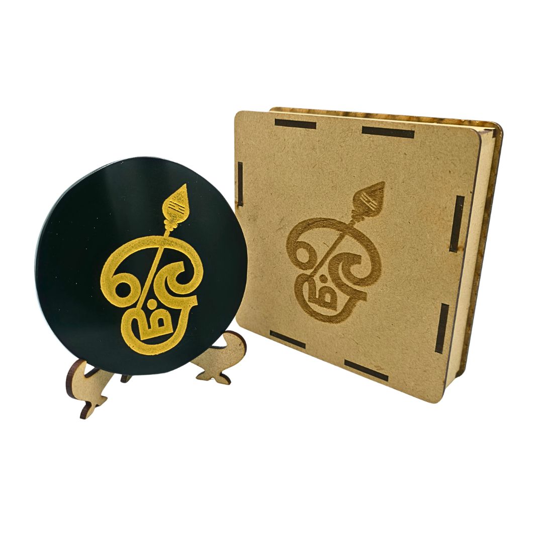 Tourmaline Boxed Round Plate Aum with Vel Symbol (Gold)