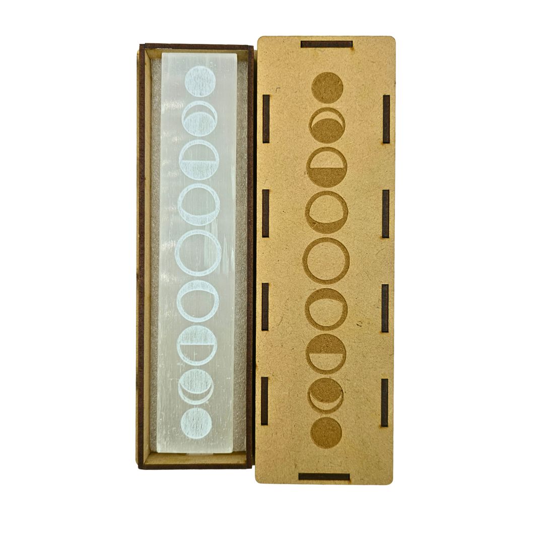 Selenite Boxed Rectangle Plate Moon Phases (White)