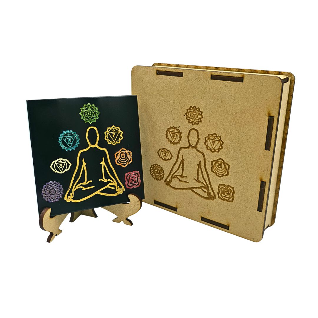 Tourmaline Boxed Square Plate 7 Chakra Symbols Meditation (Chakra Colours)