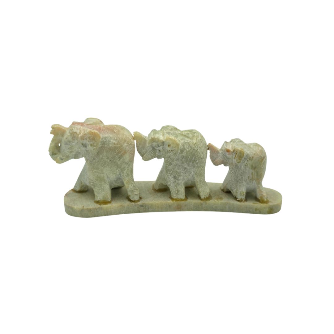 Soapstone Carving - 3 Elephant Family in Line (10cm length x 4.5cm height)