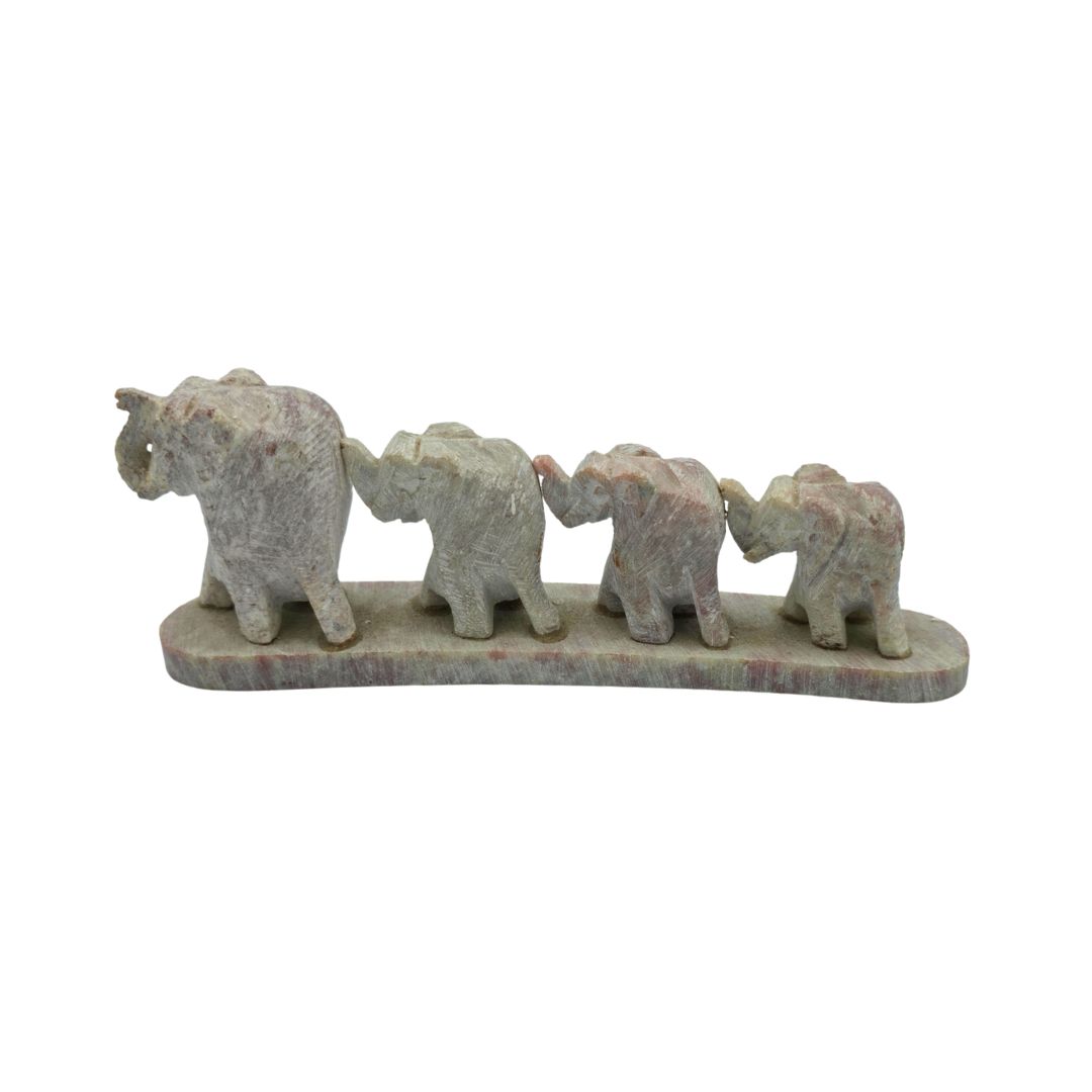 Soapstone Carving - 4 Elephant Family in Line (15cm length x 5cm height)