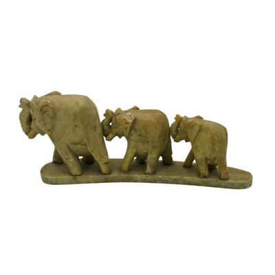 Soapstone Carving - 3 Elephant Family in Line (13cm length x 5.5cm height)