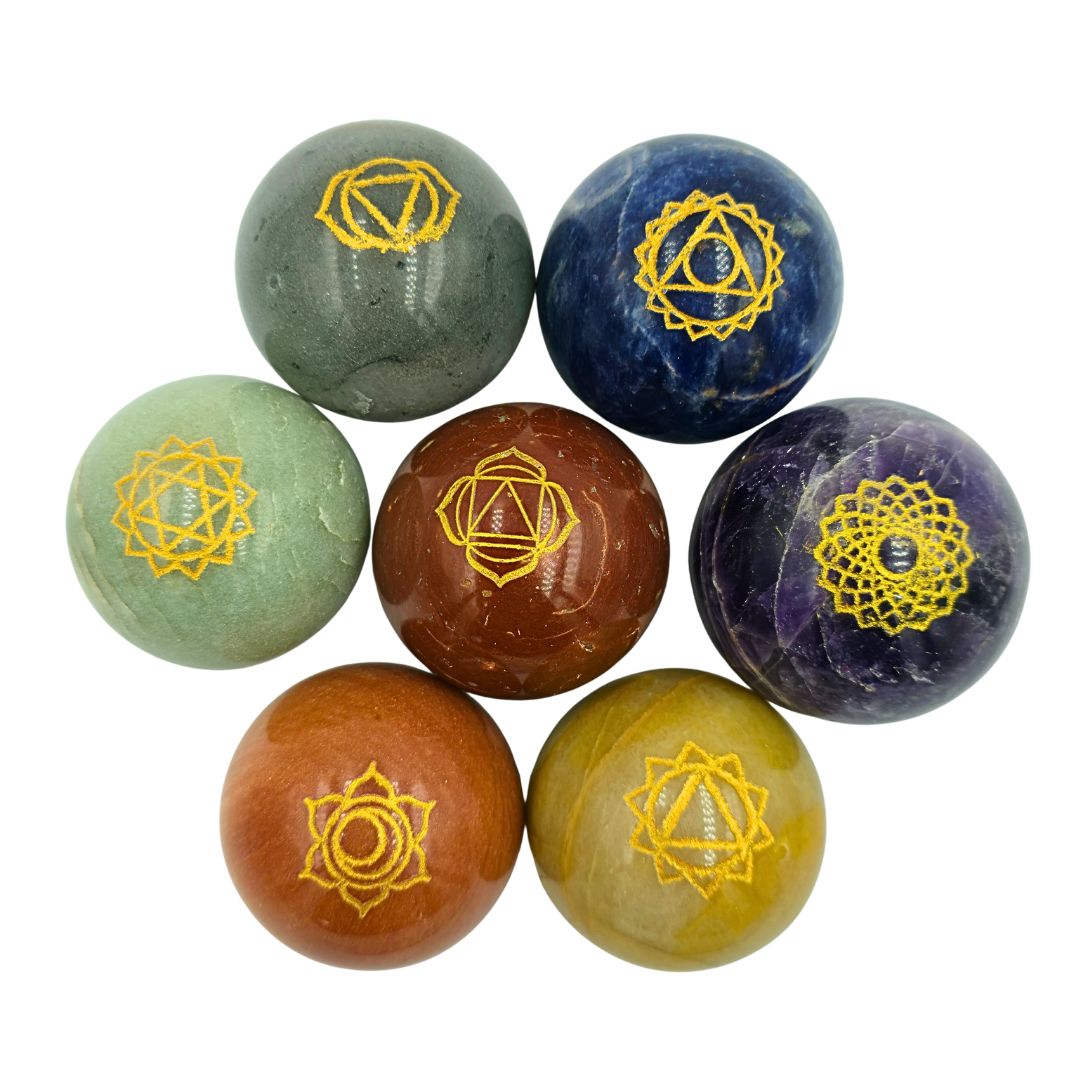 7 Chakra Symbol Engraved Sphere Set (800g)