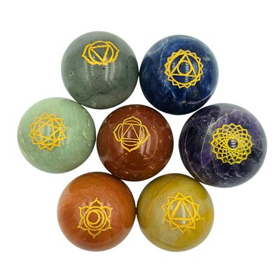 7 Chakra Symbol Engraved Sphere Set (800g)