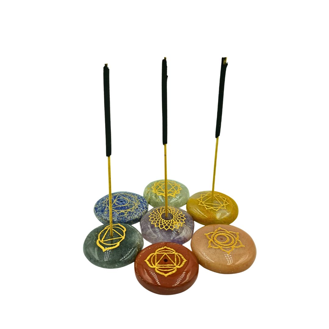 7 Chakra Engraved Cabochon Incense Holder Set