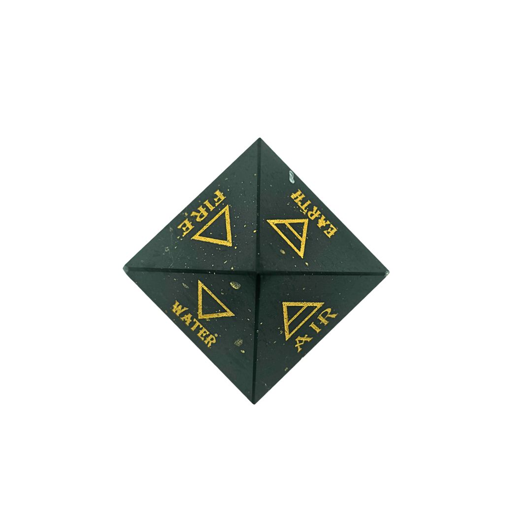 Black Tourmaline Pyramid with Gold Earth Elements Engraving (270g)