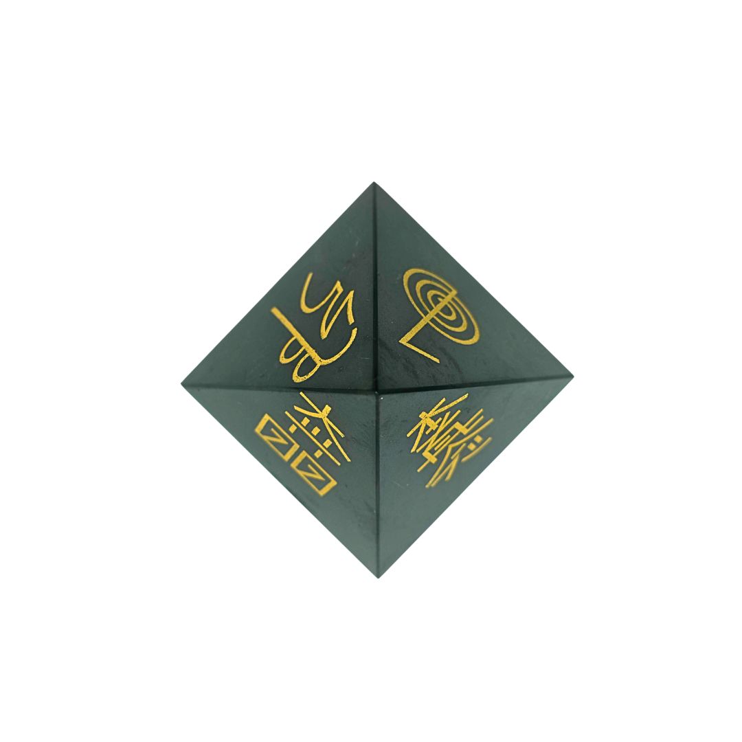 Black Tourmaline Pyramid with Gold Reiki Symbols Engraving (540g)