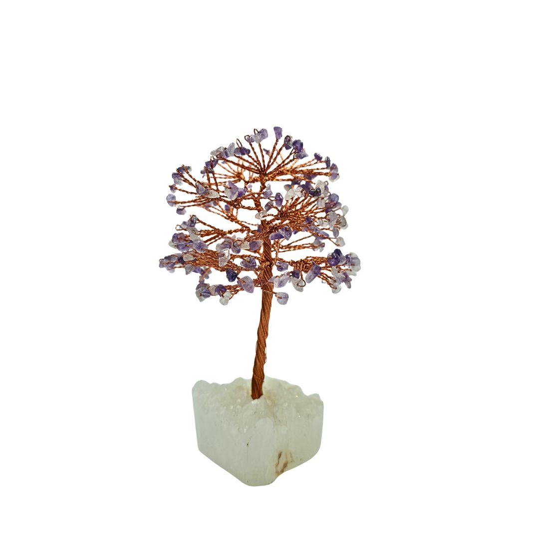 Amethyst Tree on Copper Wire with Quartz Cluster Base (15cm)