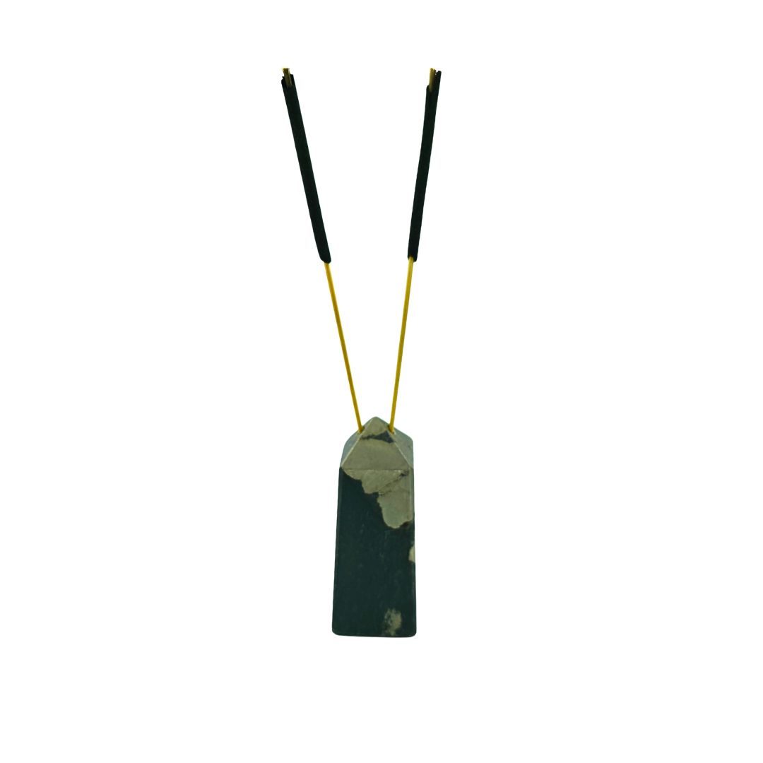 Black Tourmaline with Pyrite Tower Incense Holder