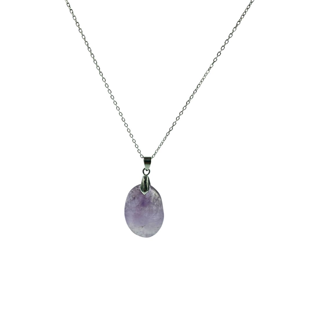 Amethyst Worry Stone on Stainless Steel Necklace 45cm