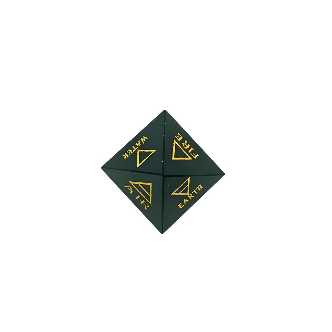 Black Tourmaline Pyramid with Gold Earth Elements Engraving (100g)