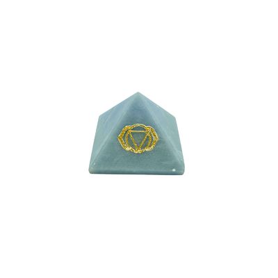 Blue Angelite Pyramid with Gold Third Eye Chakra Symbol Engraving (120g)