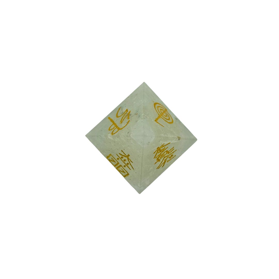 Clear Quartz Pyramid with Gold Reiki Symbols Engraving (190g)