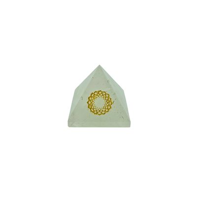 Clear Quartz Pyramid with Gold Crown Chakra Engraving (140g)