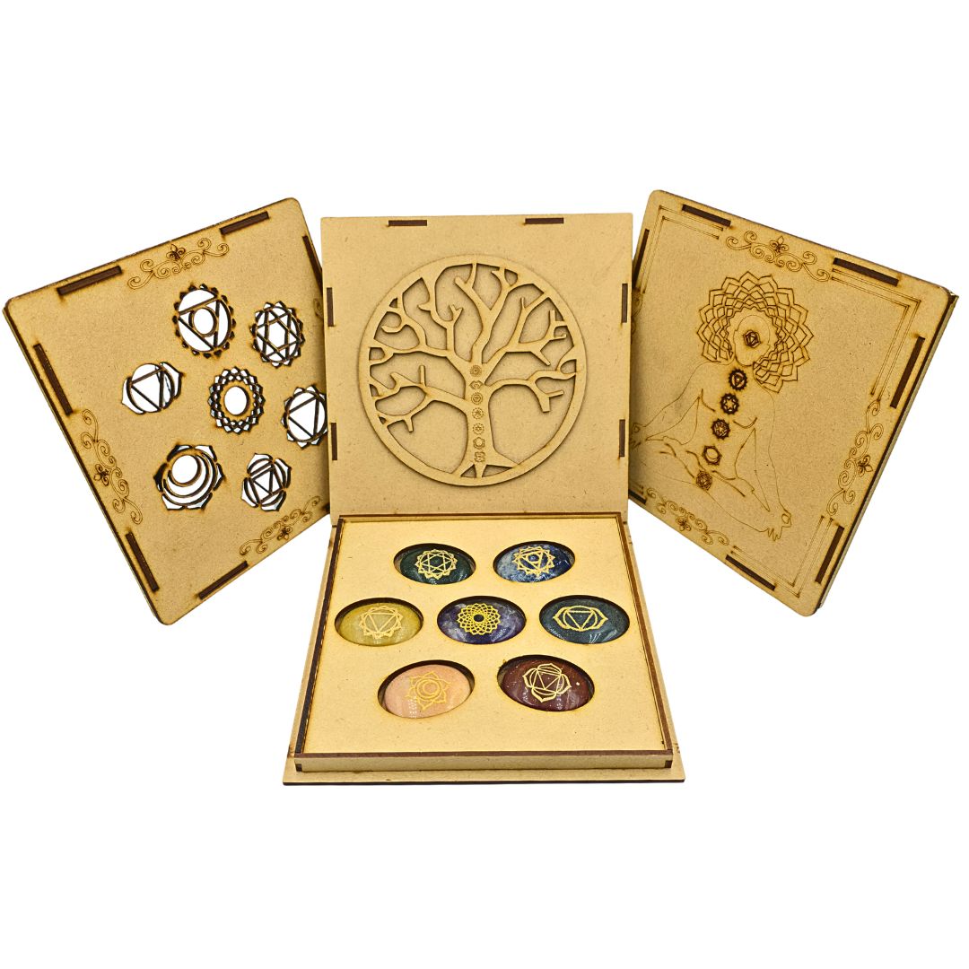 7 Chakra Gemstone Oval Set in Wooden Box