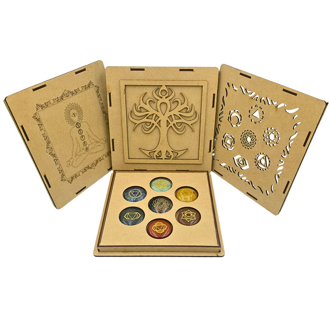 7 Chakra Gemstone Round Set in Wooden Box