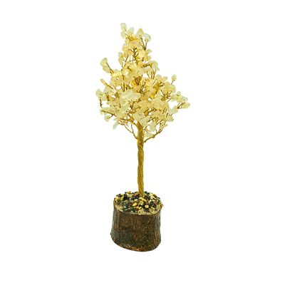 Citrine Tree on Gold Wire with Wooden Mix Chip Base (20cm)