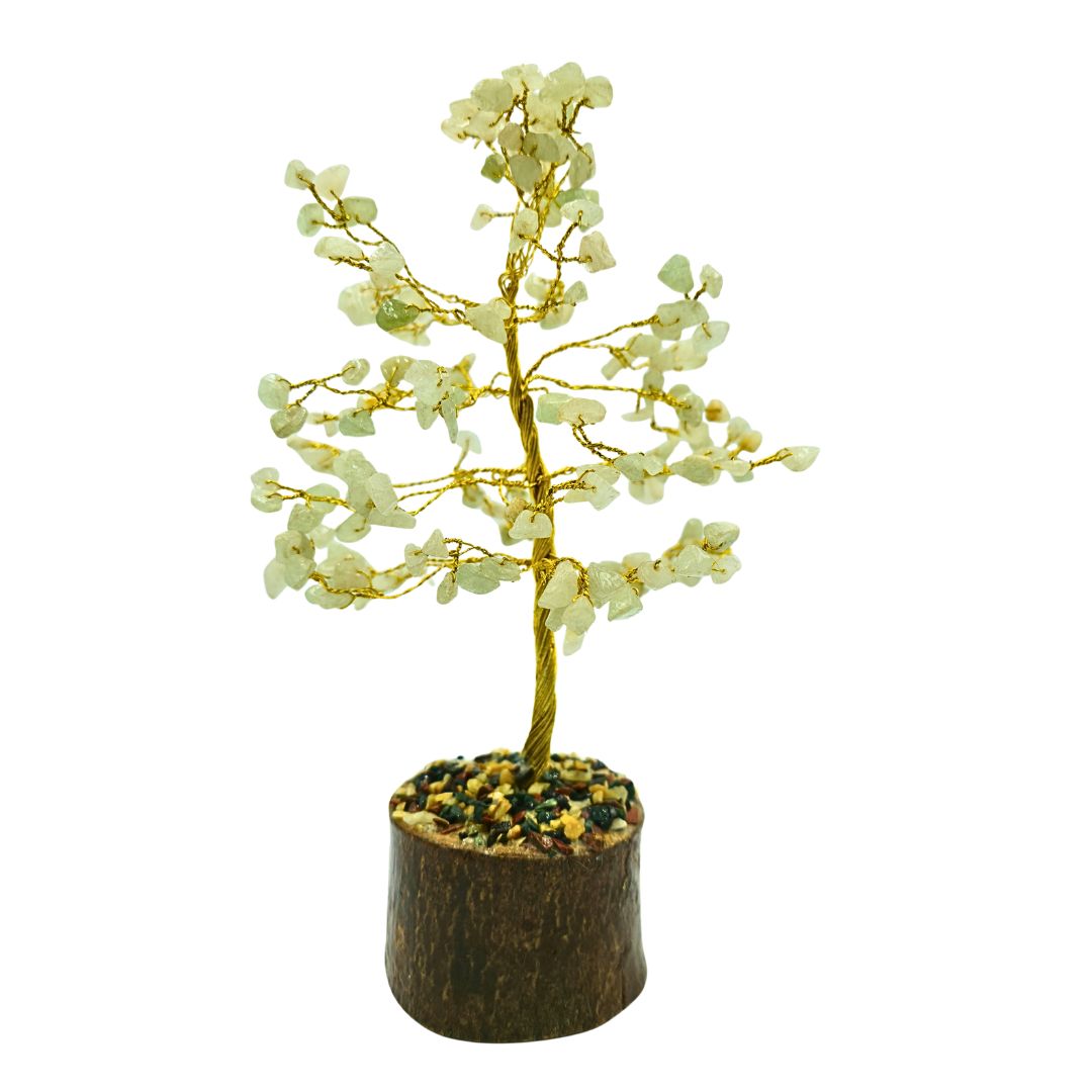 Green Aventurine Tree on Gold Wire with Wooden Mix Chip Base (20cm)