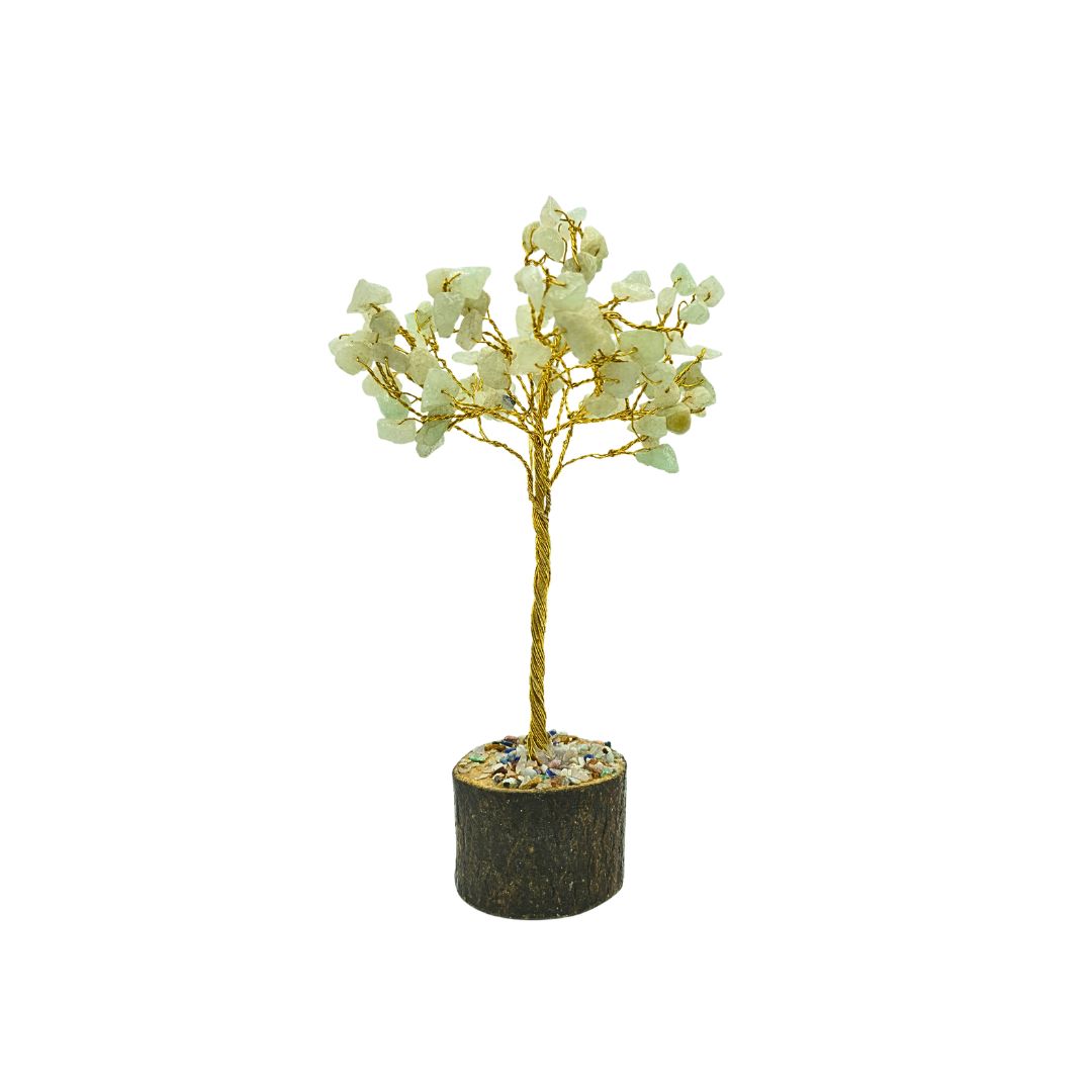 Green Aventurine Tree on Gold Wire with Wooden Mix Chip Base (15cm)