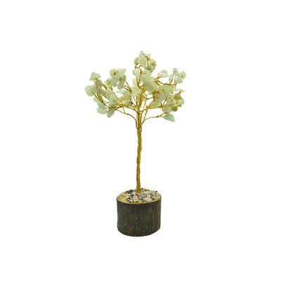 Green Aventurine Tree on Gold Wire with Wooden Mix Chip Base (15cm)