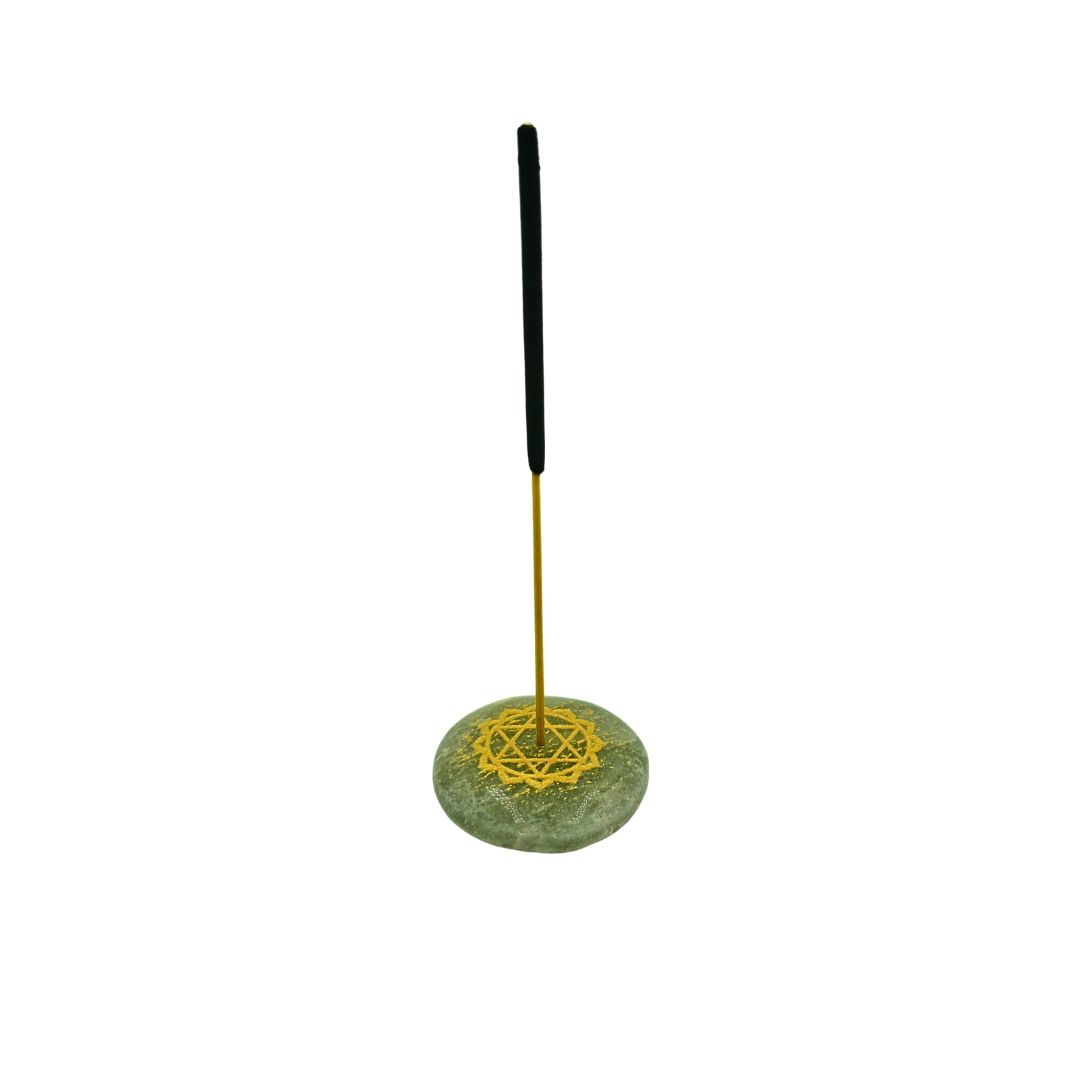 Green Aventurine Heart Chakra Engraved Cabochon Incense Holder