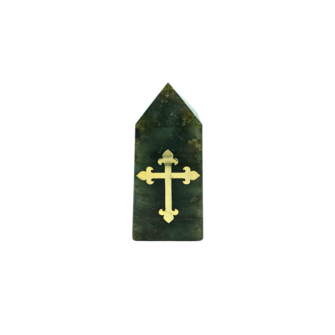 Labradorite with Gold Cross (Damaged Cross) Tower 460g