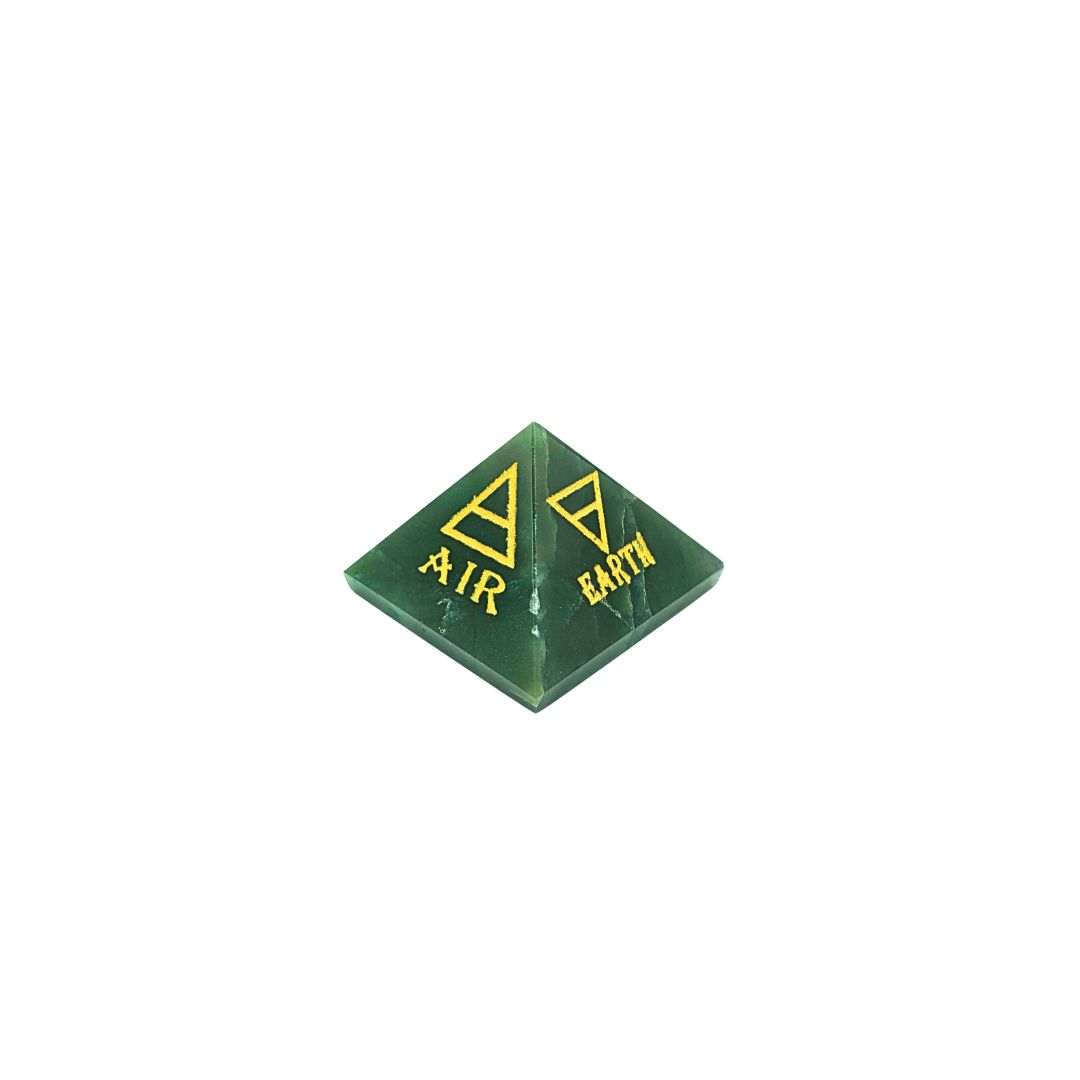 Green Jade Pyramid with Gold Earth Elements Engraving (100g)