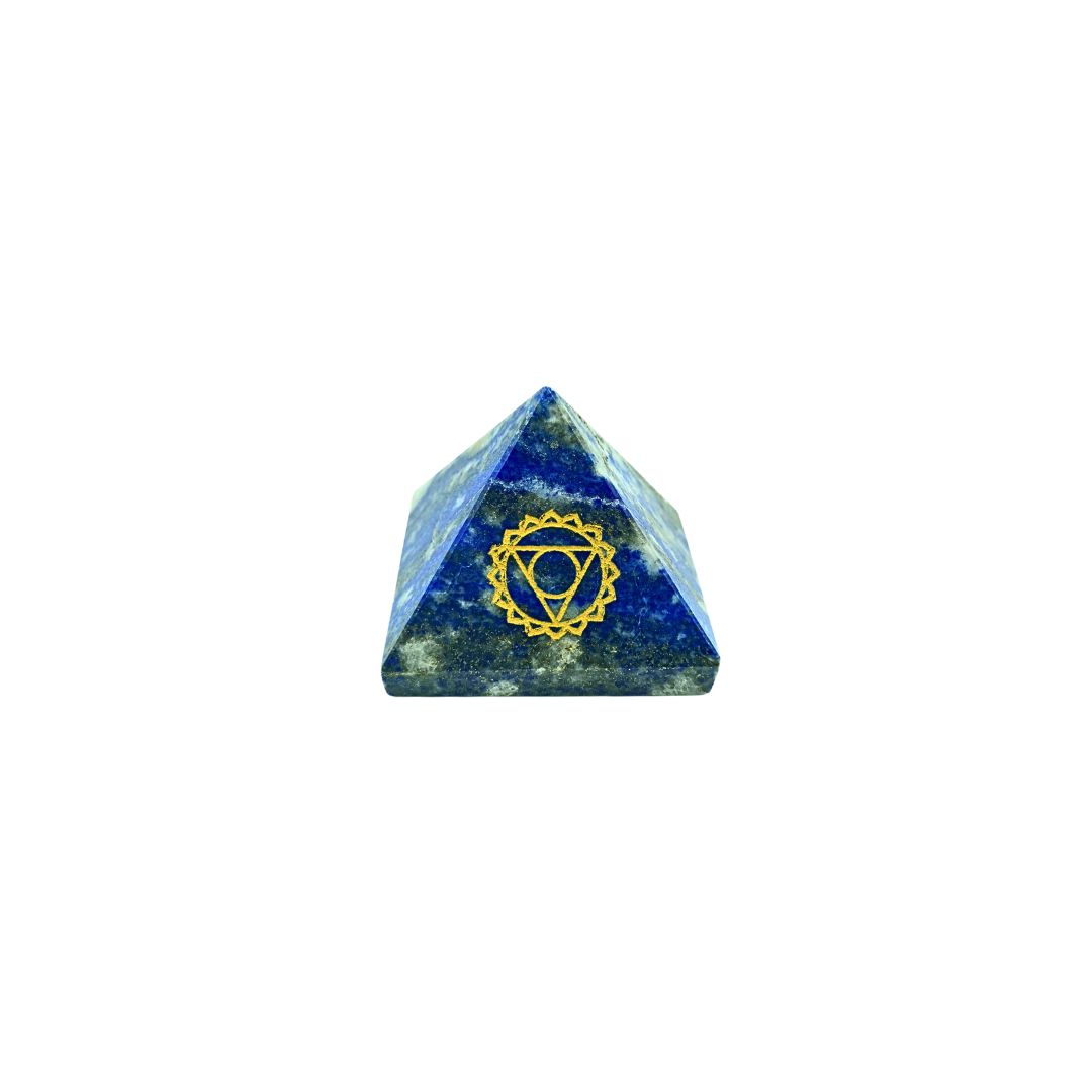 Lapis Lazuli Pyramid with Gold Throat Chakra Symbol Engraving (140g)